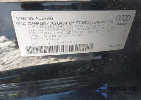 2005 Audi A4 1.8T из США, поврежденный, VIN WAULC68E05A079286